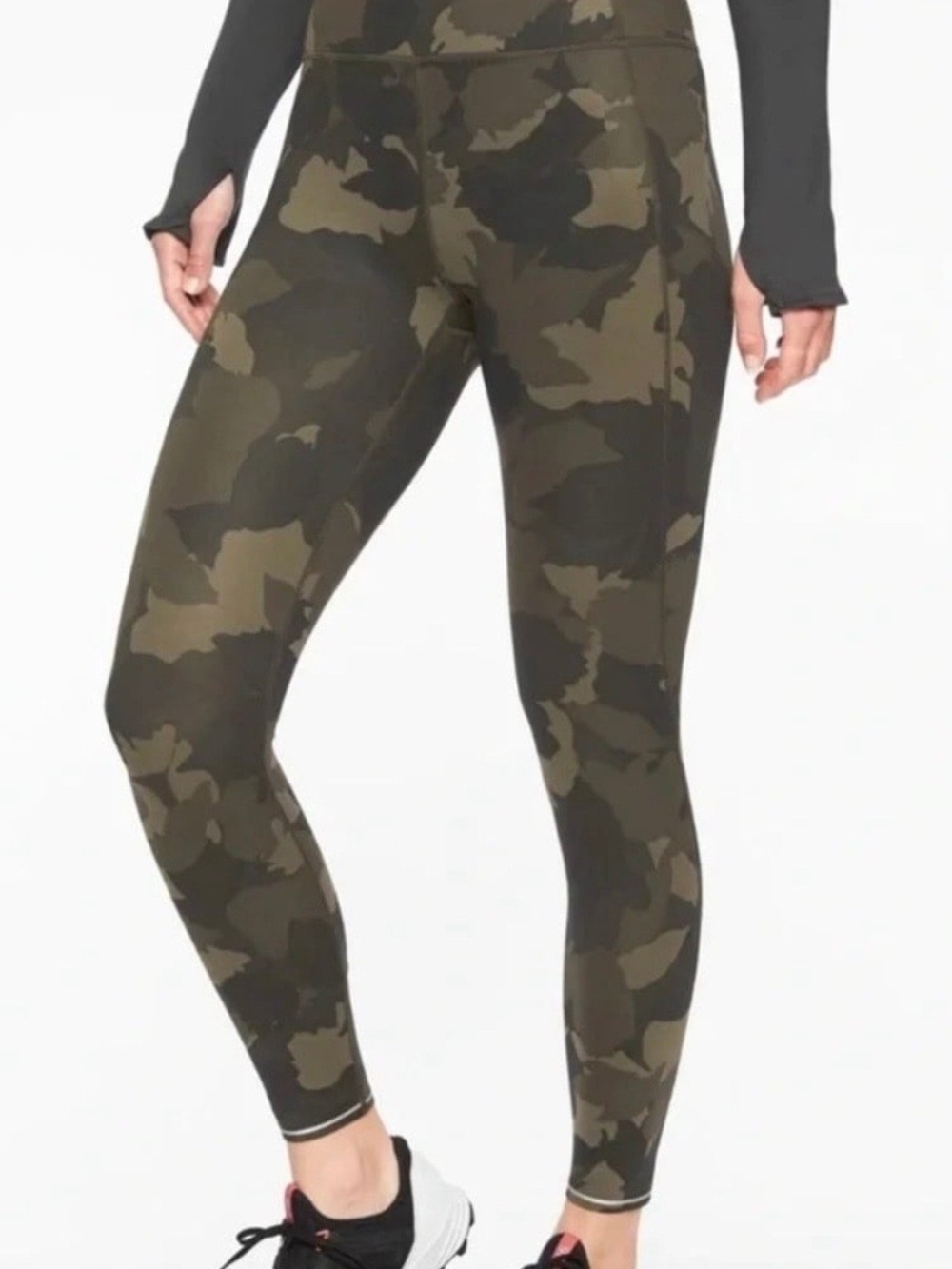 Athleta Olive Camo High-Rise Leggings are a Size Small.